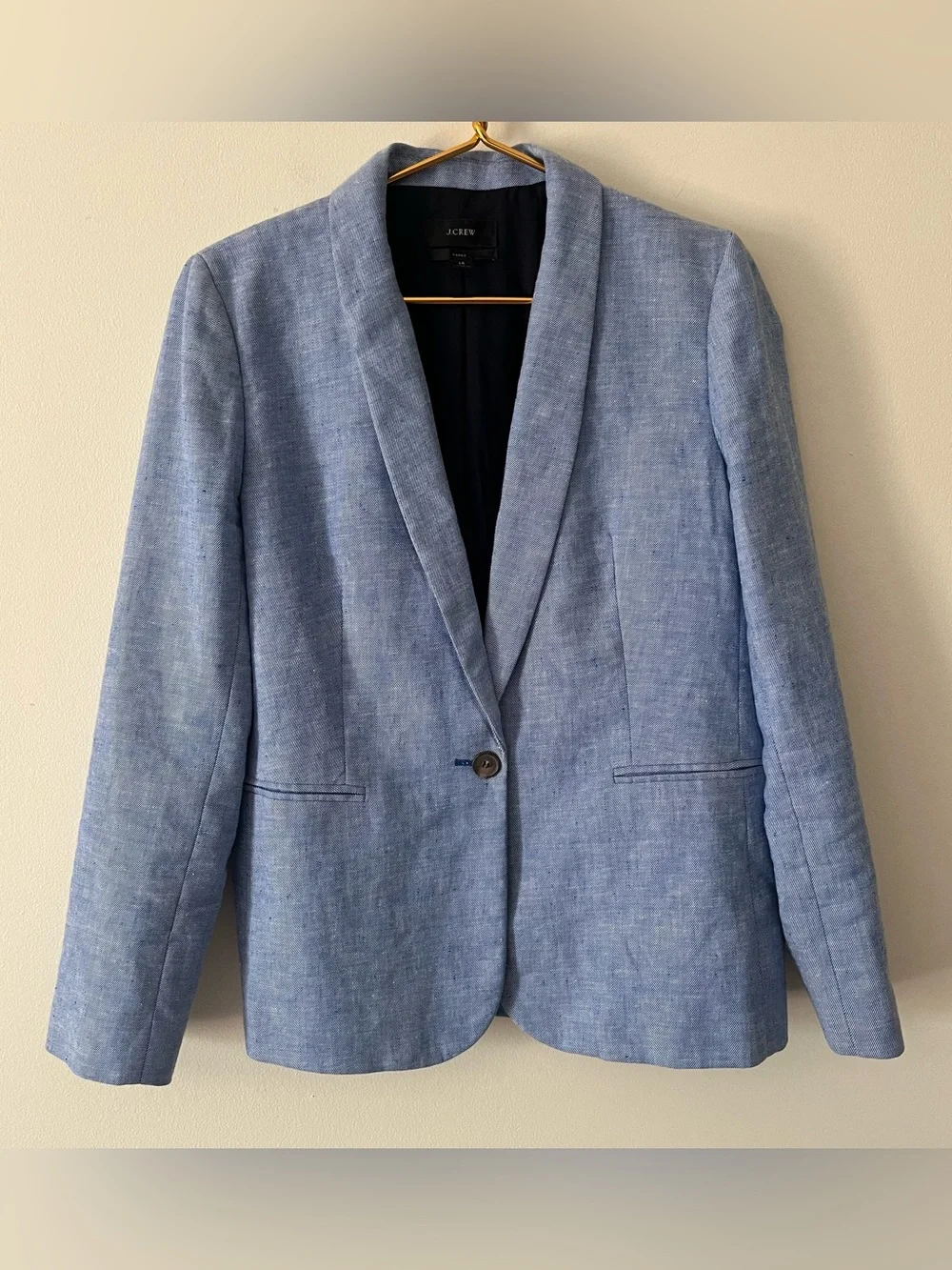 J. Crew Women’s Chambray Blue Linen-Blend Single Breasted Blazer Preppy Sz 14 L